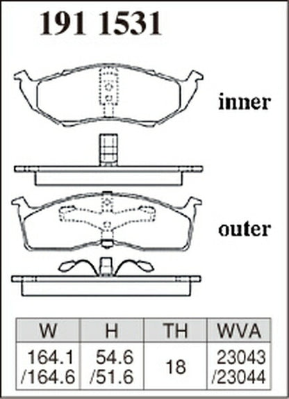 DIXCEL ブレーキパッド Pタイプ CHRYSLER ボイジャー GS33S/GS38S 1999/12〜2001/04 フロント左右セット 1911531