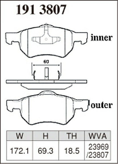 DIXCEL ブレーキパッド Zタイプ CHRYSLER ボイジャー GS33S/GS38S 1999/12〜2001/04 フロント左右セット 1913807