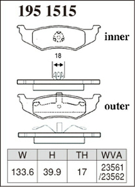 DIXCEL ブレーキパッド Zタイプ CHRYSLER PTクルーザー PT2K20 2000/06〜2004/09 リア左右セット 1951515
