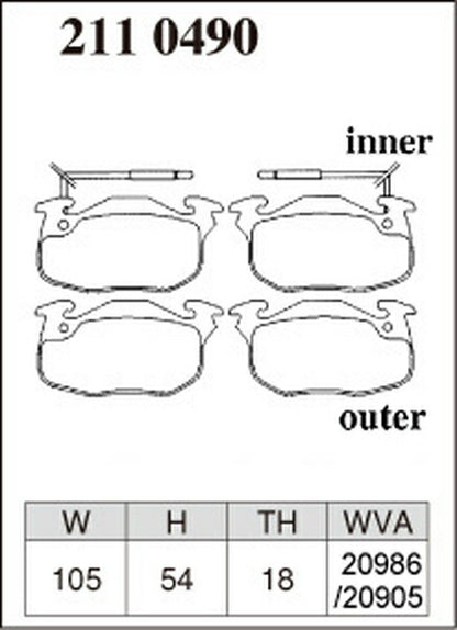 DIXCEL ブレーキパッド Zタイプ RENAULT R21 K481/K482/L481/L482/L483/L48D/L48E 1986〜1996 フロント左右セット 2110490