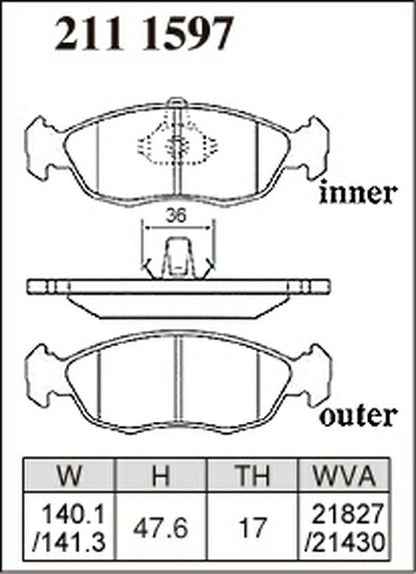 DIXCEL ブレーキパッド Mタイプ PEUGEOT 306 N5/N5A/N5M 1997〜2002 フロント左右セット 2111597