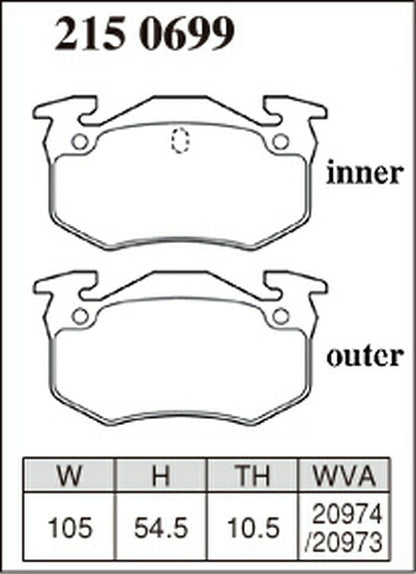 DIXCEL ブレーキパッド Zタイプ PEUGEOT 206 T16XS/T16XT/T16L4/T16RG/T1NFU 2001/09〜2007/03 リア左右セット 2150699
