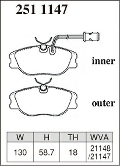 DIXCEL ブレーキパッド Zタイプ ALFA ROMEO 164 164A/164AG/164B/168B/164K1P/164K1G/164KP 1987/09〜1998/09 フロント左右セット 2511147