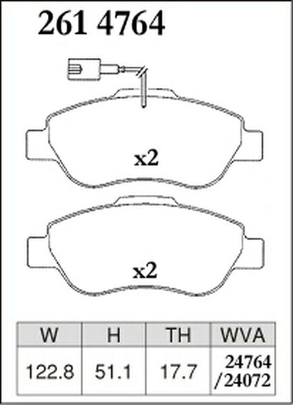 DIXCEL ブレーキパッド Mタイプ FIAT 500/500C/500S(チンクエチェント) 31212 2013/07〜2015/12 フロント左右セット 2614764