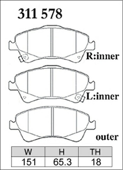 DIXCEL ブレーキパッド Zタイプ トヨタ アベンシスワゴン ZRT272W 2011/09〜 フロント左右セット 311578