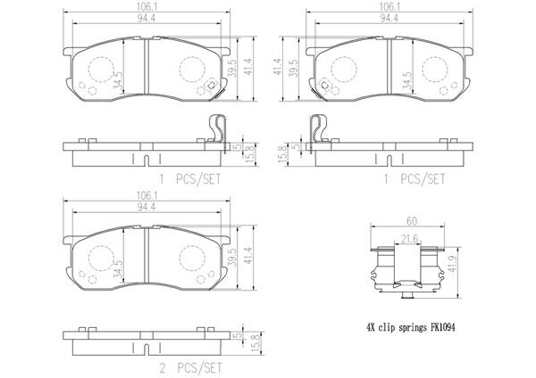 brembo CERAMIC PAD ダイハツ アトレー S120V/S130V 1994/01〜1998/12 フロント左右セット P16 016N