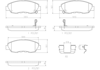 brembo CERAMIC PAD ホンダ アコードクーペ CD7 1993/09〜1997/09 フロント左右セット P28 042N