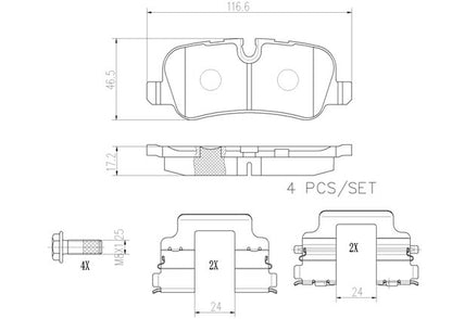 brembo CERAMIC PAD LAND ROVER ディスカバリー(IV) LA5N/LA3SB 2009/12〜 リア左右セット P44 019N