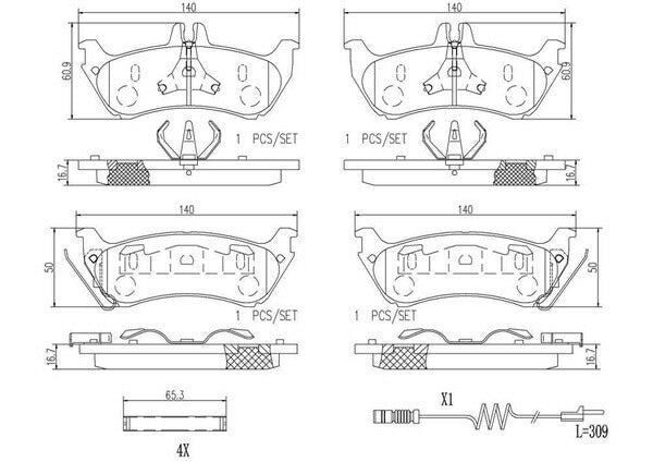 brembo CERAMIC PAD MERCEDES BENZ Mクラス W163 163157 2003/03〜2005/09 リア左右セット P50 044N