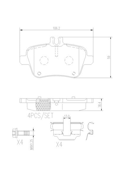 brembo CERAMIC PAD MERCEDES BENZ Aクラス W176 176042 2013/01〜 リア左右セット P50 091N