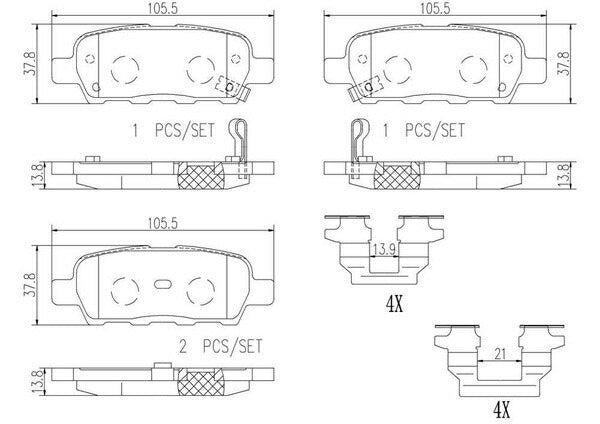 brembo CERAMIC PAD ニッサン スカイライン V35/HV35/NV35 2002/04〜2006/11 リア左右セット P56 046N