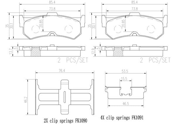 brembo CERAMIC PAD スバル プレオ RA1/RA2 1998/10〜2010/04 リア左右セット P78 023N