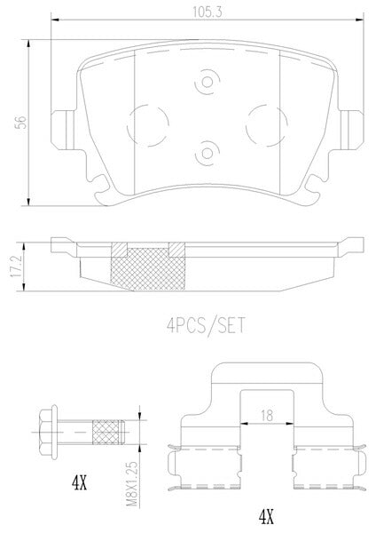 brembo CERAMIC PAD VOLKSWAGEN ゴルフV 1KBLG 2007/02〜2009/03 リア左右セット P85 073N