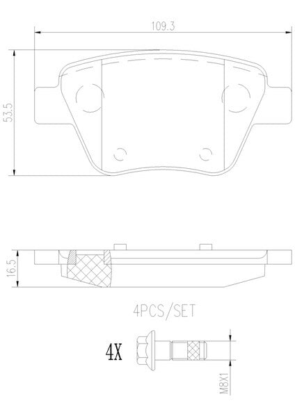 brembo CERAMIC PAD VOLKSWAGEN イオス 1FBWA/1FBUB 2009/11〜 リア左右セット P85 114N