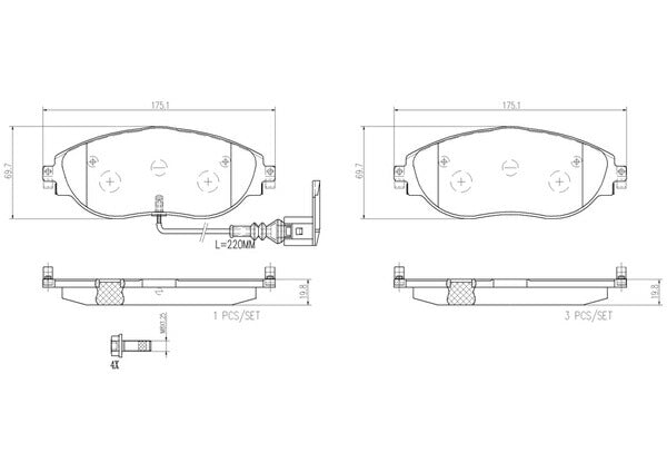 brembo CERAMIC PAD VOLKSWAGEN シャラン 7NCAV 2010/11〜2012/12 フロント左右セット P85 131N