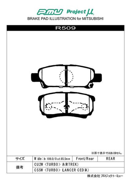 Project μ RACING999 ミツビシ エアトレック CU4W 2001/06〜 リア左右セット R509